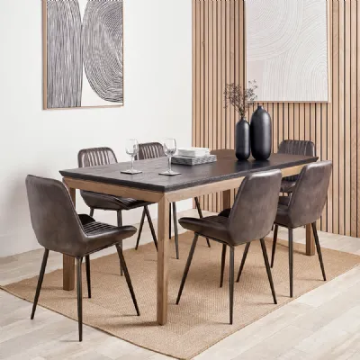 Black and Natural Acacia Wood 180cm Large Dining Table