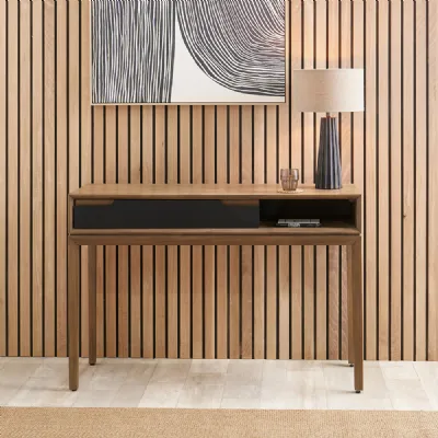 Black and Natural Acacia Wood 1 Drawer Console Table