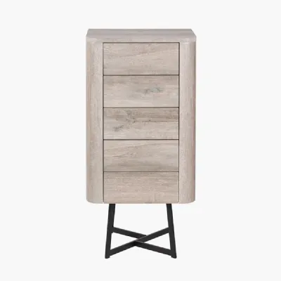 Ukiah Grey Oak Veneer and Black Metal 5 Drawer Tall Boy
