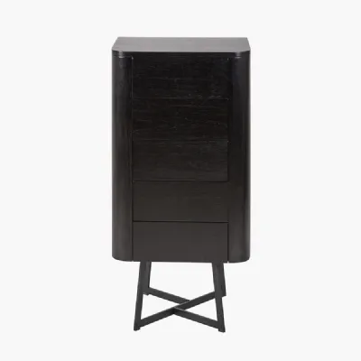 Ukiah Black Ash Veneer and Black Metal 5 Drawer Tall Boy