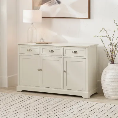 Linen Pine Wood 3 Door 3 Drawer Sideboard Bracket Feet