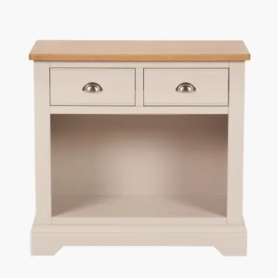 Parchment White Pine and Oak Wood 2 Drawer Console Hall Table