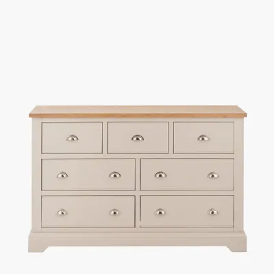 Fairford Parchment White Pine and Oak Wood Chest of 7 Drawers