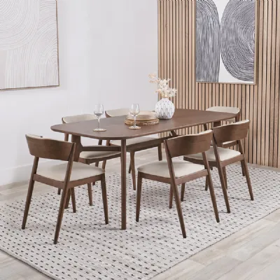 Elias Dark Ash Wood Retro Dining Table and 6 Chairs Set