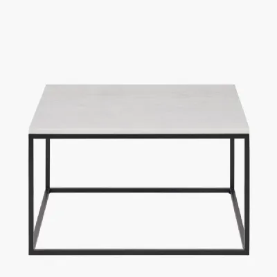 Kalani White Marble and Black Metal Square Coffee Table