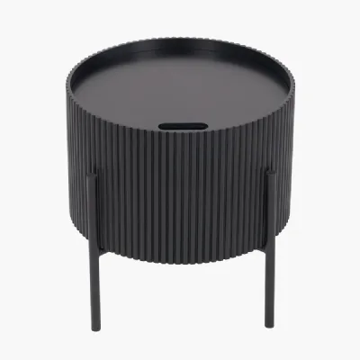 Henderson Black Wood and Black Metal Storage Side Table
