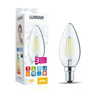Value Classic LED Candle E14 Dimmable 4W 3000K Warm White, 470lm, Clear Finish, 3yrs Warranty (3LT515D)