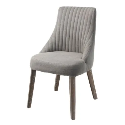 Grey Linen Fabric Dining Chair with Ash Wood Legs