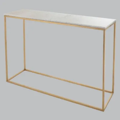 White Marble Top Console Table Gold Metal Framed