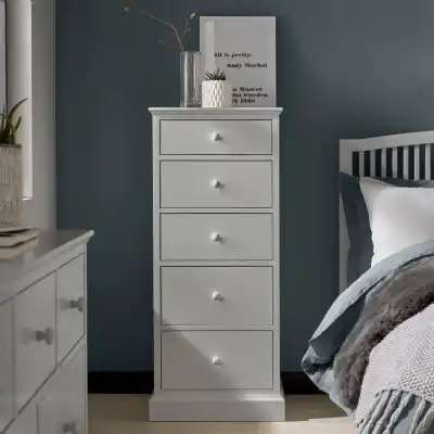 Modern Light Grey Chest of 5 Drawers Tallboy