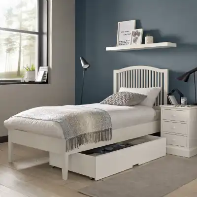 White Painted Single Bed with Slatted Headboard