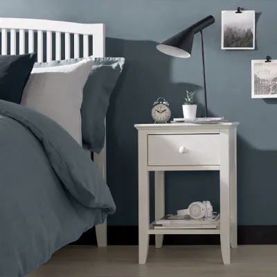 White Painted 1 Drawer Bedside Lamp Table with Lower Shelf