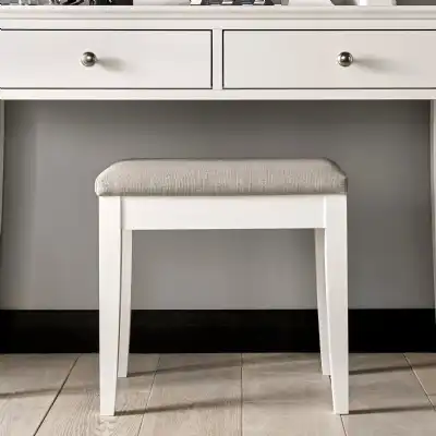 White Painted Dressing Table Stool in Grey Fabric