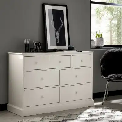 Large Wide White Painted 3 Over 4 Chest Of 7 Drawers