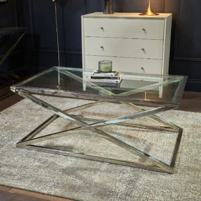 Glass Top Rectangular Coffee Table Geometric Nickel Base