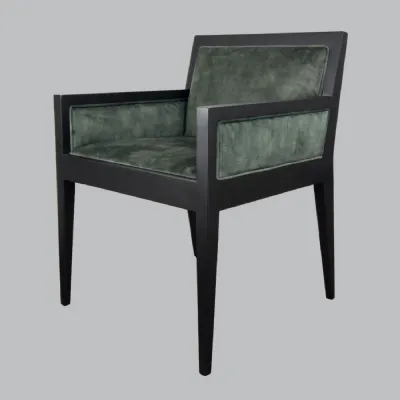 Green Velvet Armchair Angular Black Wooden Framed