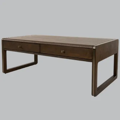 Chocolate Wood 4 Drawer Coffee Table with Brass Detailing