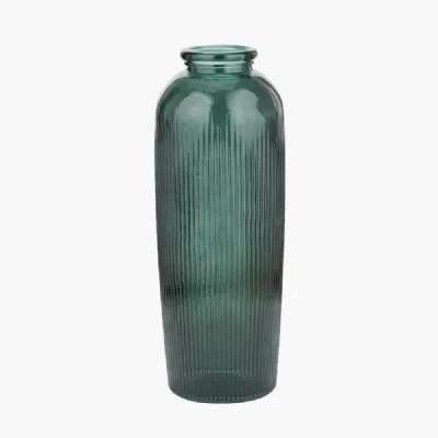 Sea Green Recycled Glass Ribbed Vase Tall