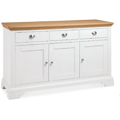 Large White Ivory Painted Oak Top 3 Door Sideboard