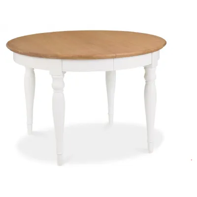Ivory White Painted Oak Top Round Extending Dining Table