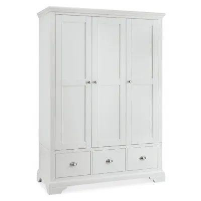 White Painted Triple 3 Door 3 Drawer Wardrobe