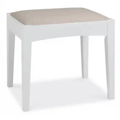 White Painted Dressing Table Stool Linen Fabric Seat Pad