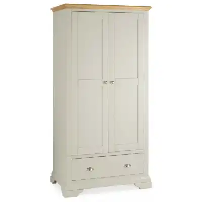 Grey Tall 2 Door 1 Drawer Double Wardrobe with Light Oak Top