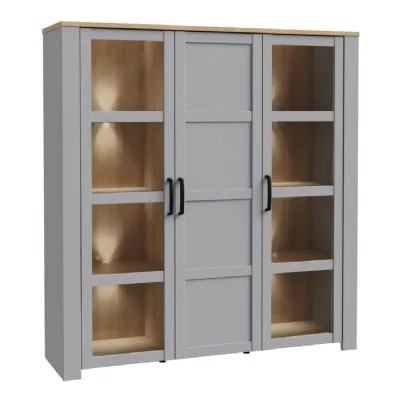 Bohol Large Display Cabinet inc. 4x LED Lights in Riviera Oak Grey Oak