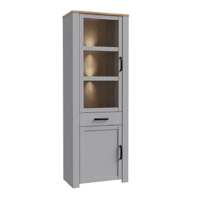 Bohol Narrow Display Cabinet inc. 2x LED Lights in Riviera Oak Grey Oak