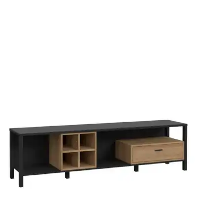 High Rock Wide TV Unit in Matt Black Riviera Oak