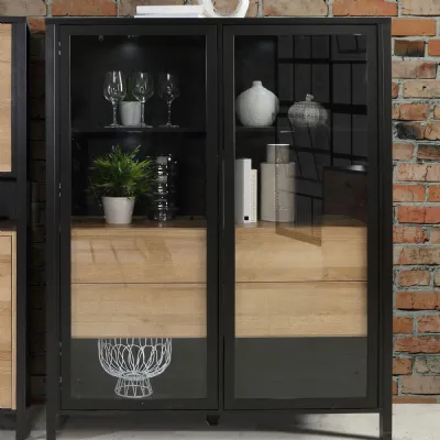 High Rock Extra Wide Display Cabinet in Matt Black Riviera Oak