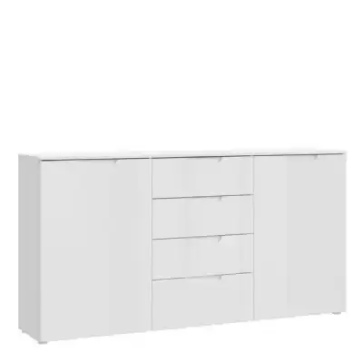 Wide Chest of 4 Drawers and 2 Doors in White White High Gloss