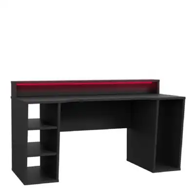 Tezaur Gaming Desk 2 Shelves with LED in Matt Black