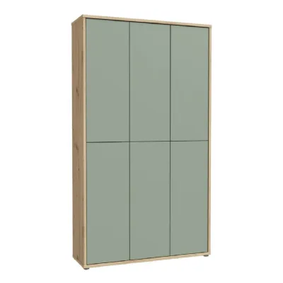 Alice Springs Shoe Cabinet with 6 Doors PushtoOpen in Artisan Oak and Sage Green Doors