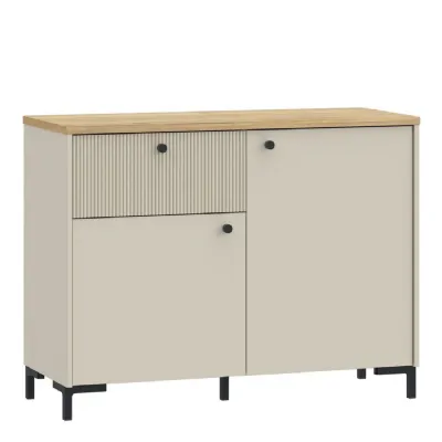 Bixbite Sideboard with Fluted Detail, Drawer & Cupboard in Mauvella Oak and Sand