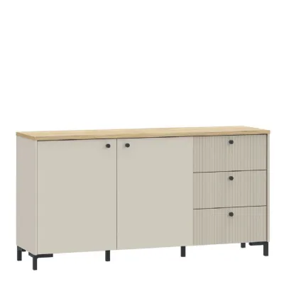 Bixbite Wide Sideboard with Fluted Drawers & Cupboard in Mauvella Oak and Sand