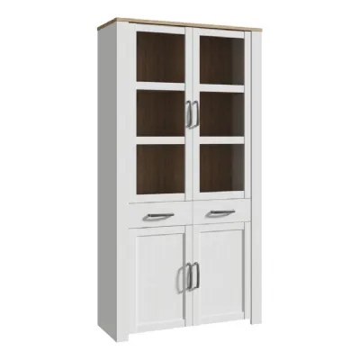Bohol Display Cabinet 4 Door 1 Drawer in Oak White