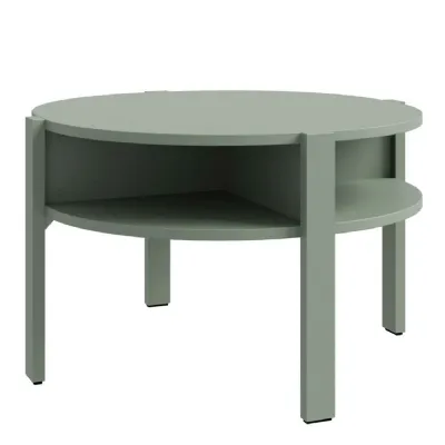 Tobago Round Coffee Table with Open Shelf in Sage Green