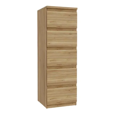 Edmore 5 Drawer Tall Narrow Chest in Mauvella Oak