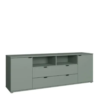 Ganymede Wide TV Unit with Open Shelving, 2 Drawers & 2 Doors in Sage Green