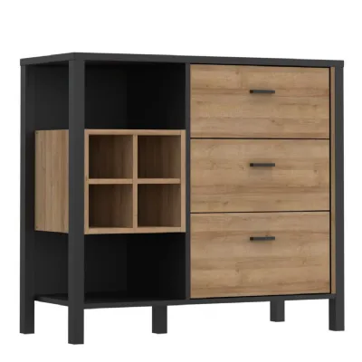 High Rock 3 Drawer Display Chest in Matt Black Riviera Oak