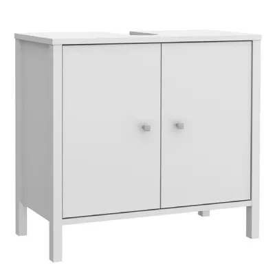 Ipsarion Under Sink Vanity Unit with 2 Doors & Silver Handles in White