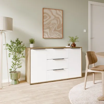 Orkney 3 Drawer Sideboard with 2 Doors in Mauvella Oak and White Gloss
