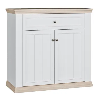 Pontypool 2 Door 1 Drawer Small Sideboard in White and Riva Oak