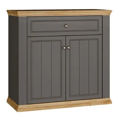 Pontypool 2 Door 1 Drawer Small Sideboard in Wolfram Grey and Mauvella Oak