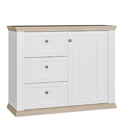 Pontypool 3 Drawer & 1 Door Sideboard in White and Riva Oak
