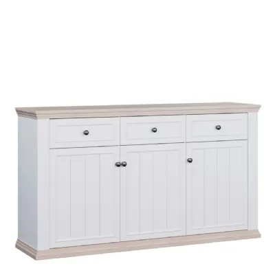 Pontypool 3 Drawer & 3 Door Sideboard in White and Riva Oak