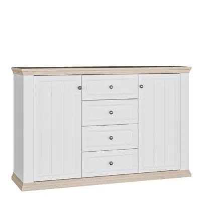 Pontypool 4 Drawer & 2 Door Sideboard in White and Riva Oak