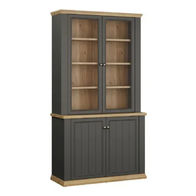 Pontypool 4 Door Display Cabinet in Grey and Mauvella Oak