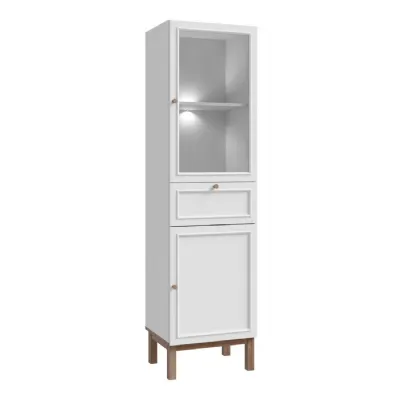 Wensley Display Cabinet with 1 Door 1 Drawer and 1 Glass Door in Light Grey and Oak inc LED Lighting